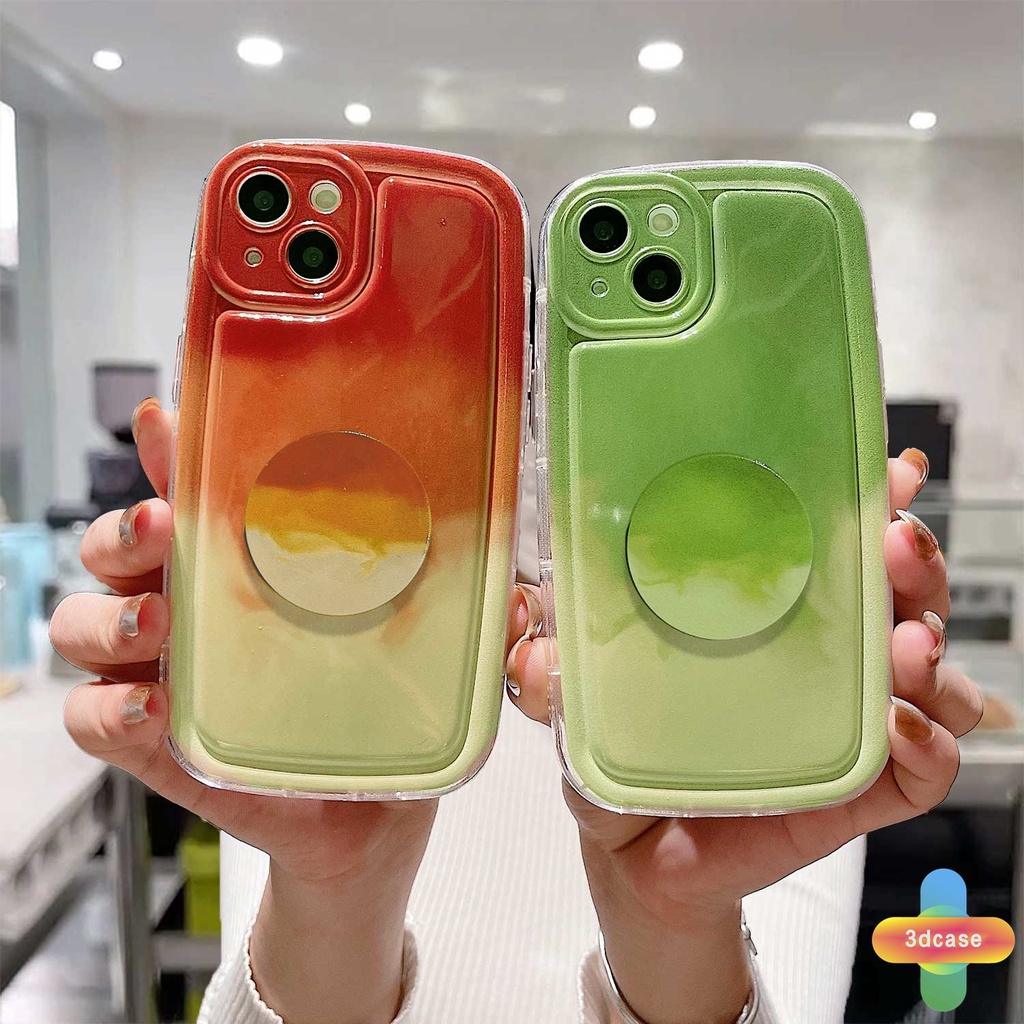 Compatible For Case IPhone 6 7 6S 8 14 Plus XR 11 12 13 14 PRO MAX X XS MAX 11 12 13 Se 2020 6SPlus 7Plus 6Plus 8Plus 14Plus XSMAX Ins Gradual Matcha Green Silicone Soap Case With Stand