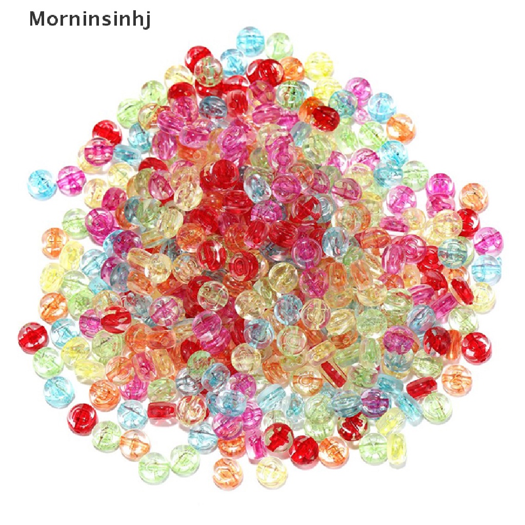 Mornin 100pcs 6mm Manik-Manik Akrilik Huruf Transparan Alfabet Bulat Kotak Kubus Beads id