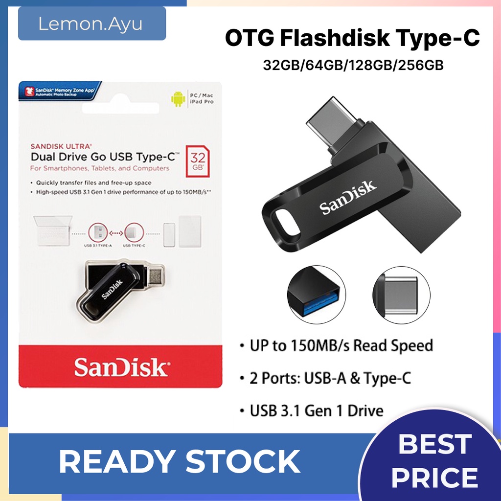 Flashdisk USB Flash Drive Ultra Dual USB 3.1 OTG 32GB/64GGB/128GB/256GB Type- C