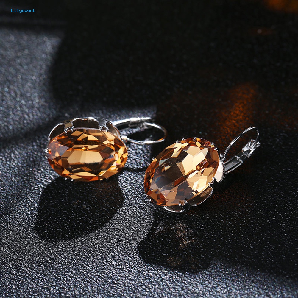 Lilyscent Elegan Wanita Oval Faux Gemstone Hias Menjuntai Leverback Earrings Perhiasan Hadiah