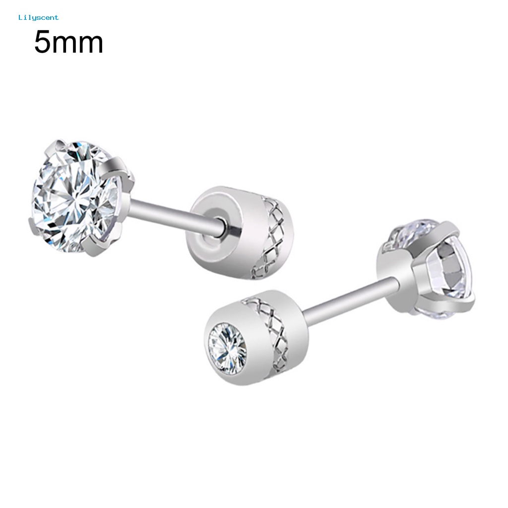 Lilyscent Anting Kubik Bulat Untuk Pria Round Cubic Zirconia Titanium Steel Studs Desain Klasik