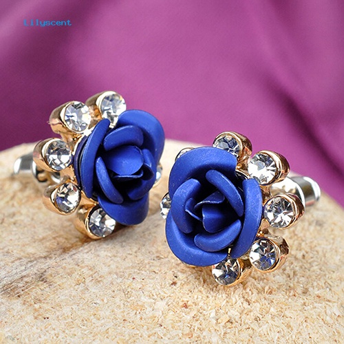 Lilyscent Wanita/'s Fashion Rose Flower Ear Studs Berlian Imitasi Bertatahkan Anting Perhiasan Hadiah