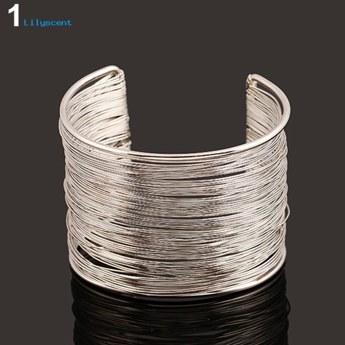 Lilyscent Fashion Wanita Multilayer Logam Wires String Terbuka Bangle Lebar Manset Gelang