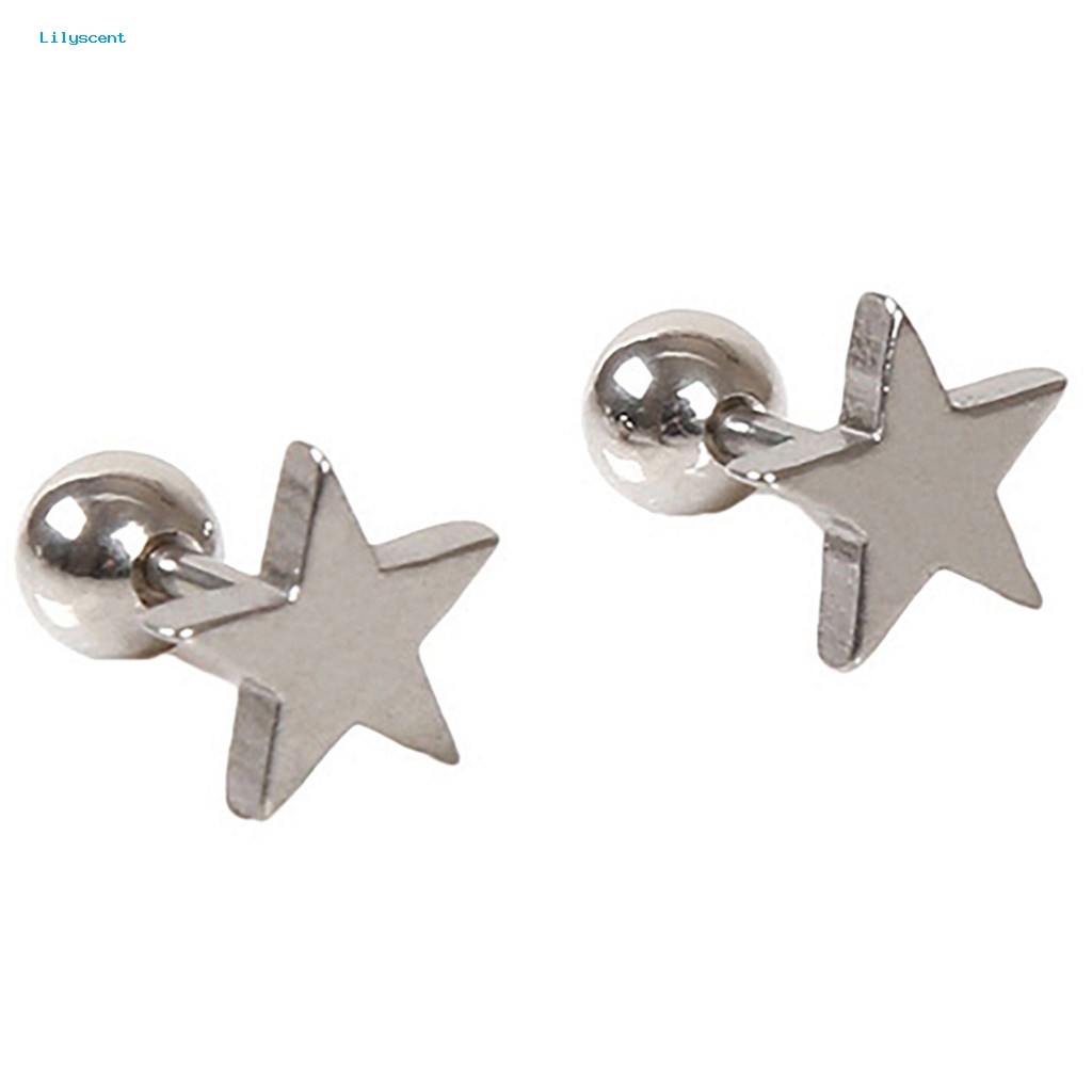 Lilyscent 1pasang Charm Perhiasan Anting Stud Telinga Bahan Alloy Motif Pentagram Untuk Pesta