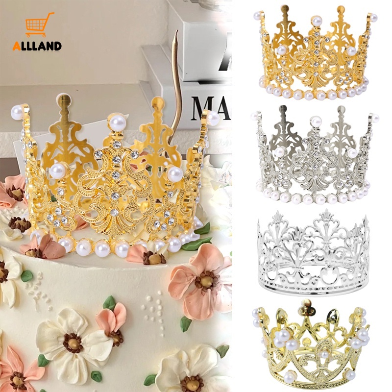 Mahkota Mini Tiara Cake Topper/Mutiara Romantis Garland Happy Birthday Pesta Pernikahan Dekorasi Kue/Hiasan Rambut Anak Kreatif