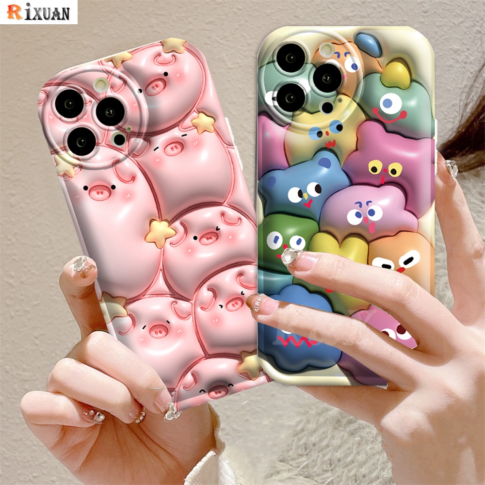 Samsung A14 A04e A04S A13 A03 A03S A12 A21S A10 A50 A30S A20 A10S A52 A11 J6 Plus J7 Prime J7 Pro 3D Vision Kartun Lucu Babi Terbang Monster Bantal Udara Soft Case RIXUAN