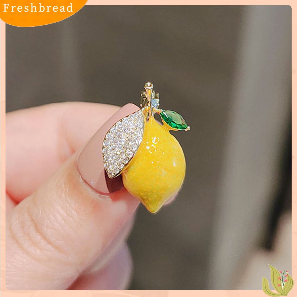 &lt; Freshbread &gt; Bros Pin Lemon Rhinestones Kuning Terang Kilau Menetes Minyak Bros Pakaian Dekor