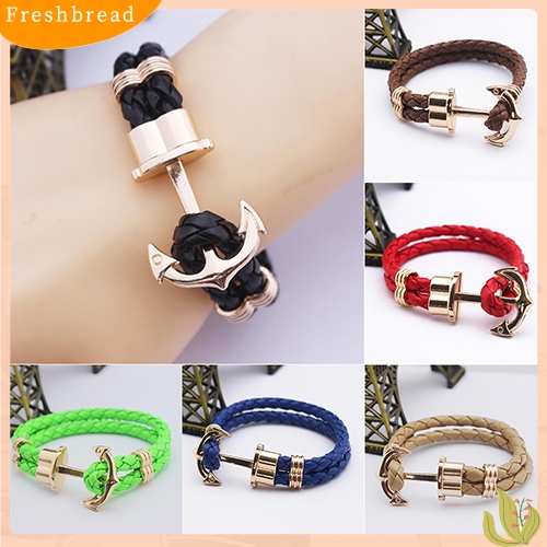 &lt; Freshbread &gt; Wanita Pria Multilayer Kulit Imitasi Buatan Tangan Manset Gelang Jangkar Gelang Bangle