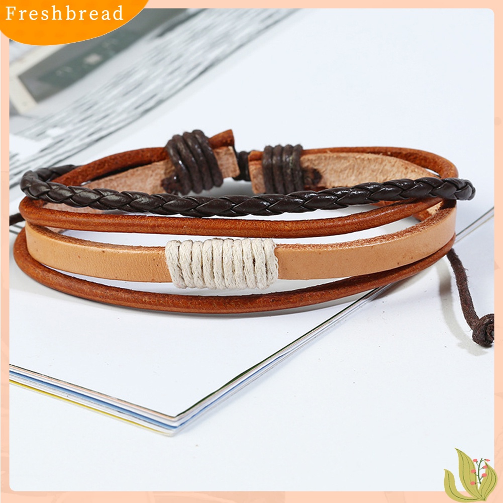 < Freshbread > 6Pcs Vintage Pria Dikepang Tali Kulit Imitasi Gelang Tangan Set Perhiasan Hadiah