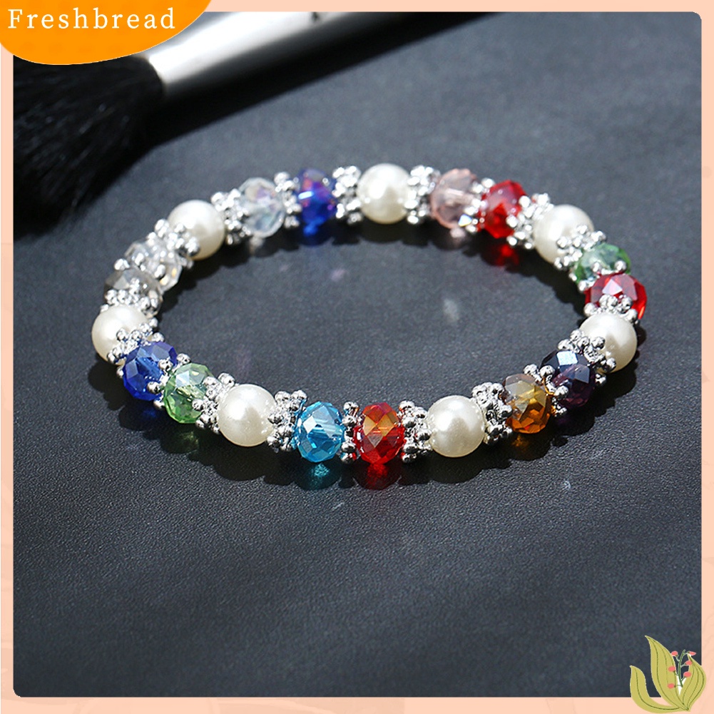 &lt; Freshbread &gt; Shiny Colorful Rhinestone Faux Pearl Gelang Bangle Wanita Perhiasan Hadiah Ulang Tahun