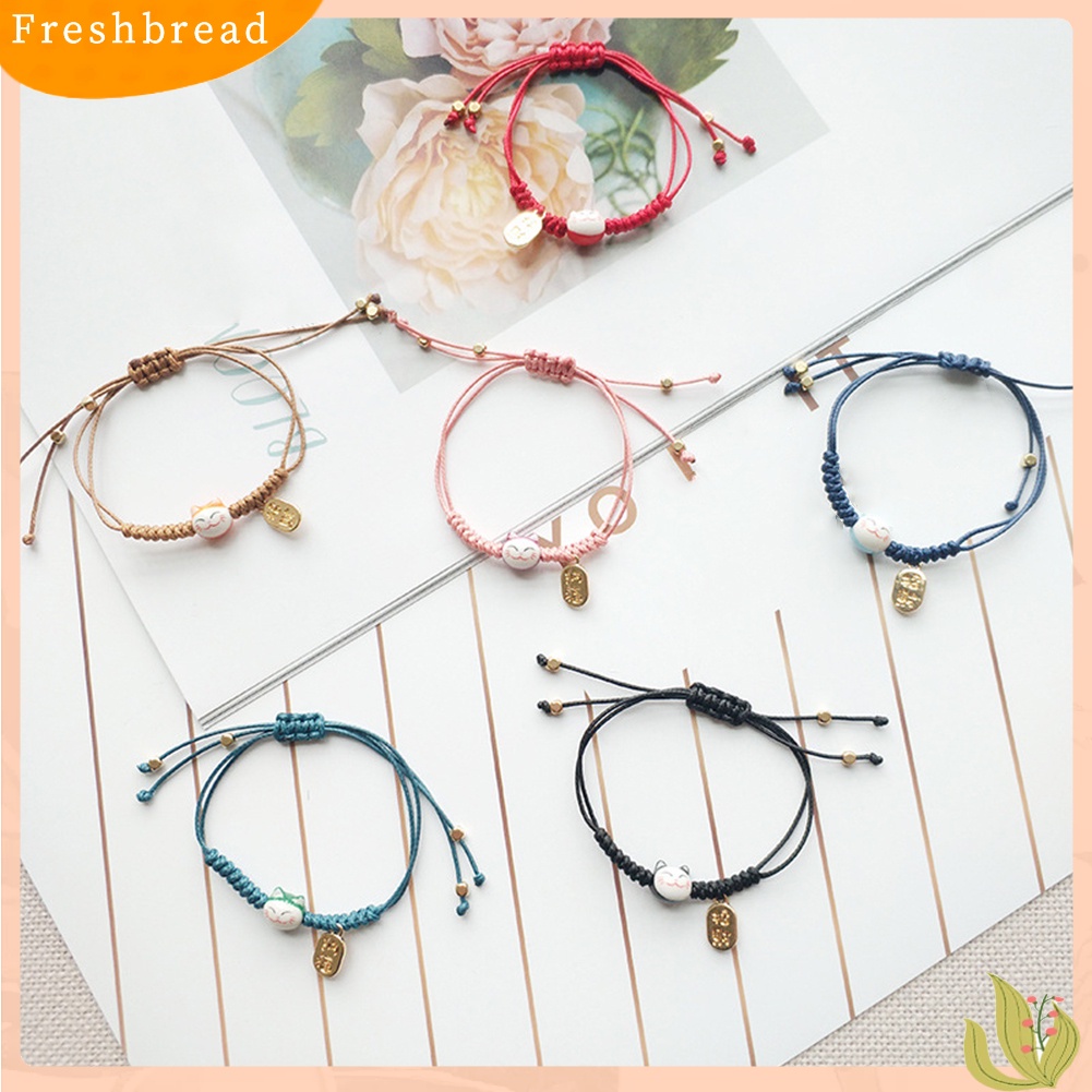 &lt; Freshbread &gt; Pria Wanita Kucing Beruntung Pesona Slide Simpul Dikepang Tali Gelang Bangle Perhiasan Hadiah