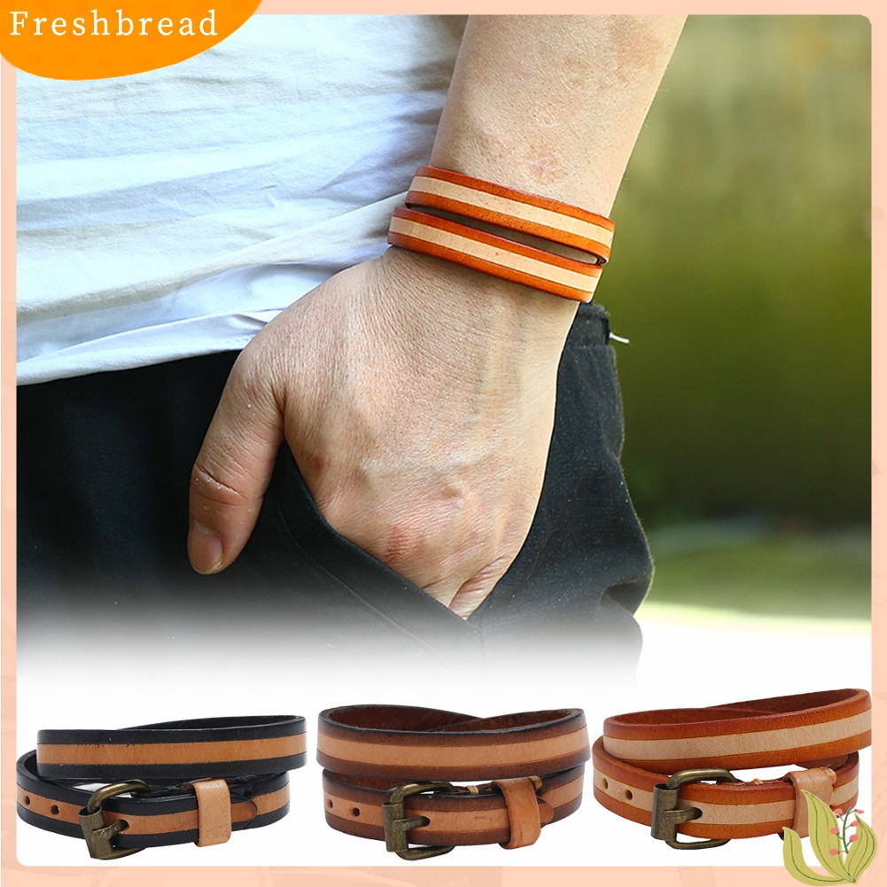 &lt; Freshbread &gt; Vintage Unisex Double Layer Kulit Sapi Gelang Bangle Pesta Perhiasan Hadiah