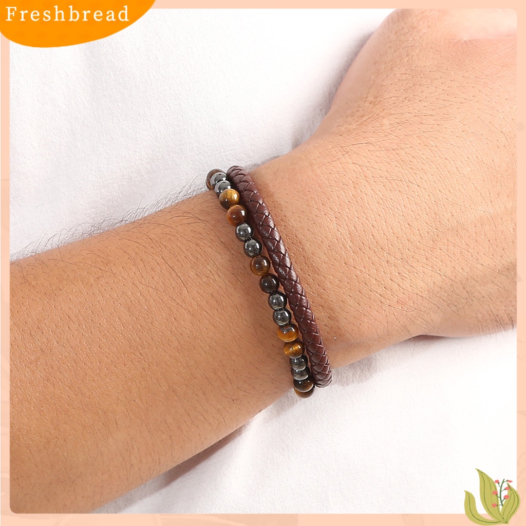 &lt; Freshbread &gt; Gelang Pria Alloy Gesper Double Layer Perhiasan Handmade Gelang Manik-Manik Untuk Pantai