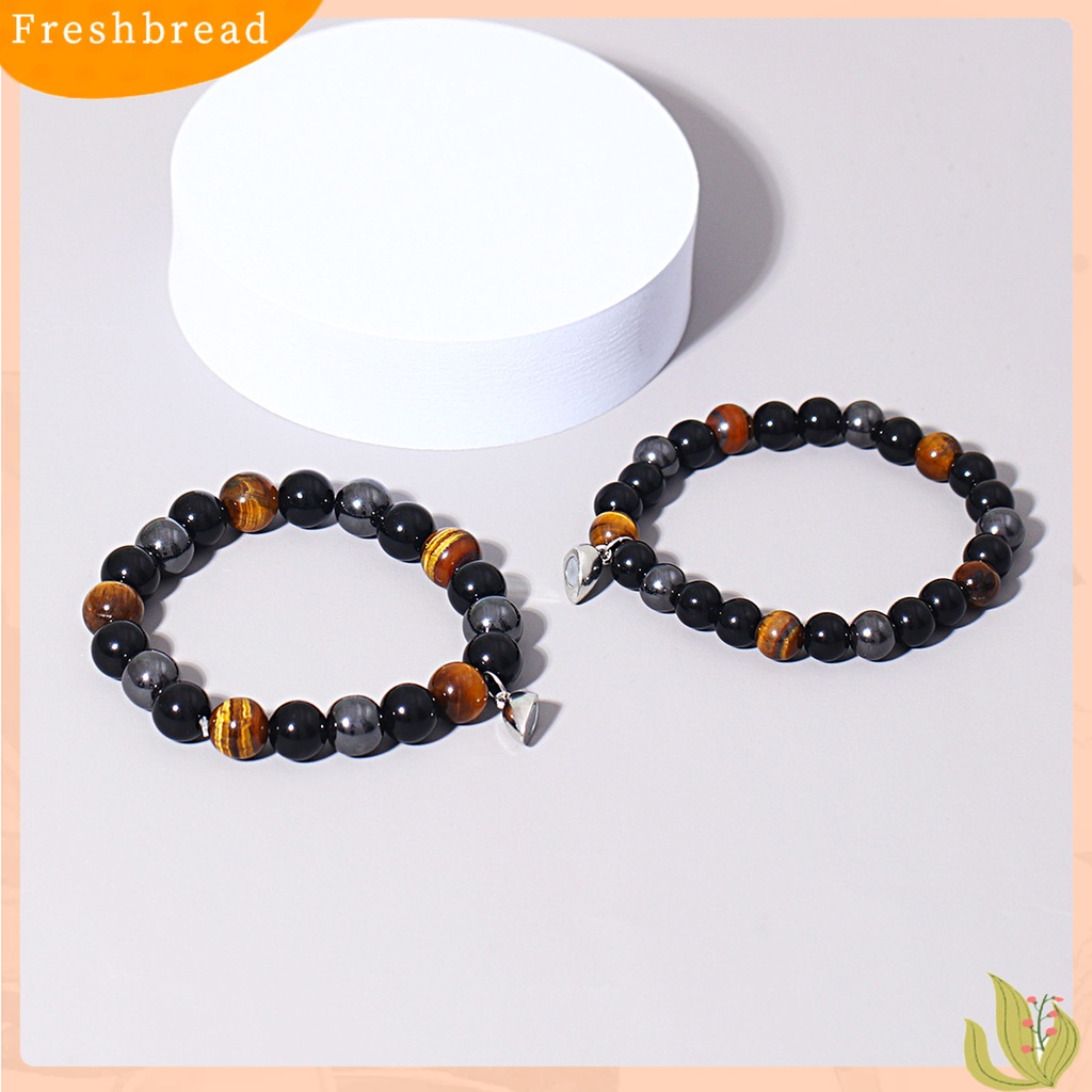 &lt; Freshbread &gt; 1pasang Gelang Couple 3warna Tiger Eye Batu Jarak Pasangan Hadiah Valentines Vintage ic Cinta Hati Pencocokan Gelang Perhiasan Aksesori