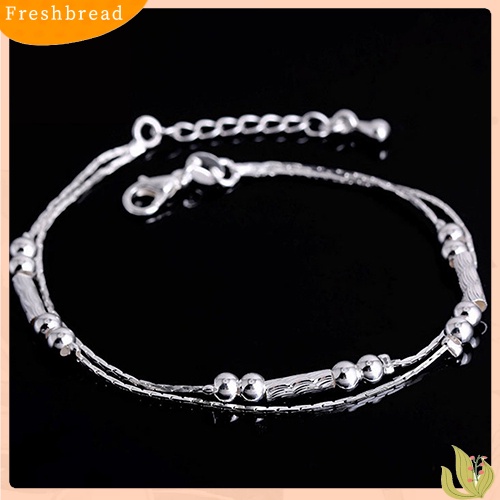 &lt; Freshbread &gt; Fashion Wanita Perak Berlapis Gelang Alloy Beads String Chain Bracelet Bangle