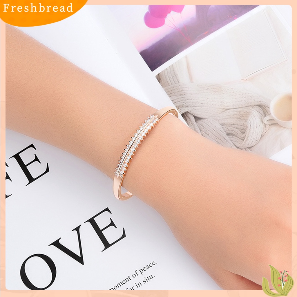 &lt; Freshbread &gt; Wanita Fashion Bulat Lingkaran 2baris Berlian Imitasi Bertatahkan Bangle Perhiasan Hadiah Ulang Tahun