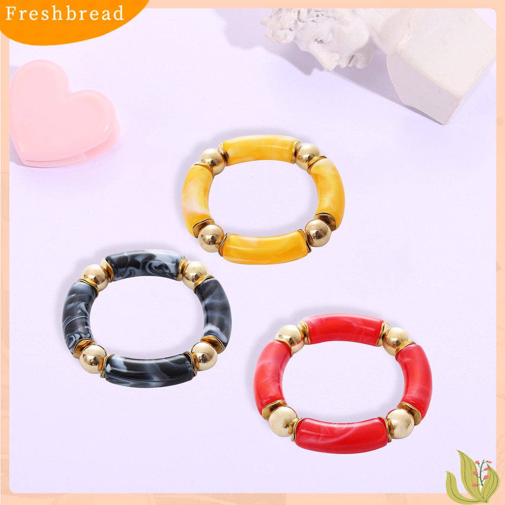 &lt; Freshbread &gt; Wanita Gelang Arc Tabung Manik-Manik Elastis Perhiasan Tebal Berwarna Gelang Vintage Untuk Pesta