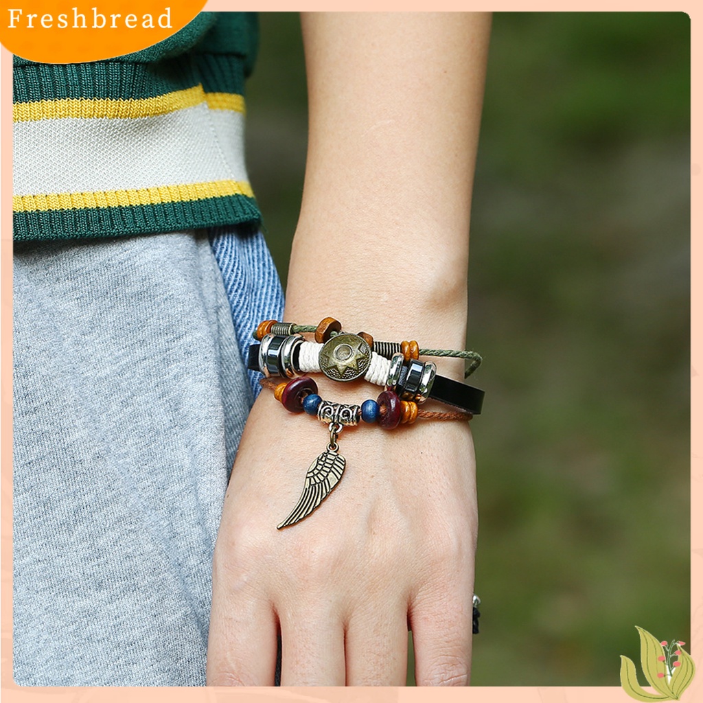 &lt; Freshbread &gt; Charm Gelang Multi-Layer Liontin Bulu Indah Handmade Tali Bungkus Gelang Untuk Pacaran