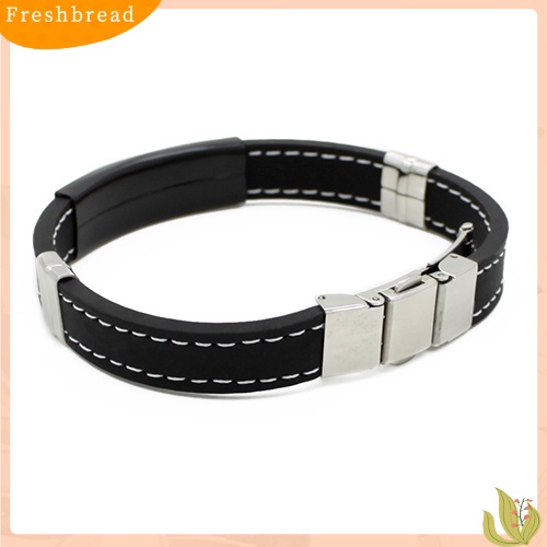 &lt; Freshbread &gt; Pria Cowok Keren Stainless Steel Gesper Karet Gelang Cuff Gelang Bangle Bracelet