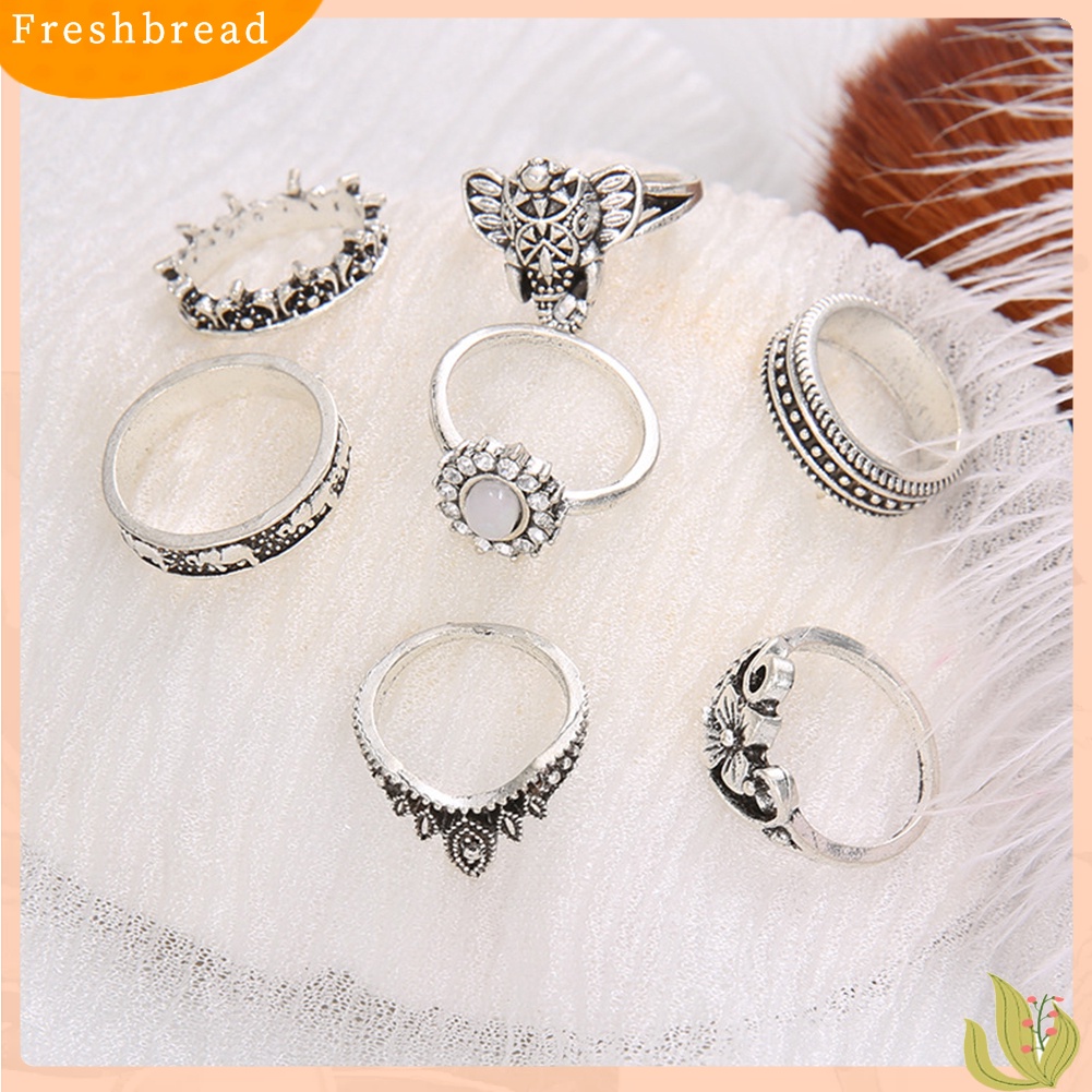 &lt; Freshbread &gt; 7Pcs/Set Bohemian Gajah Bunga Imitasi Batu Permata Jari Buku Jari Cincin Perhiasan