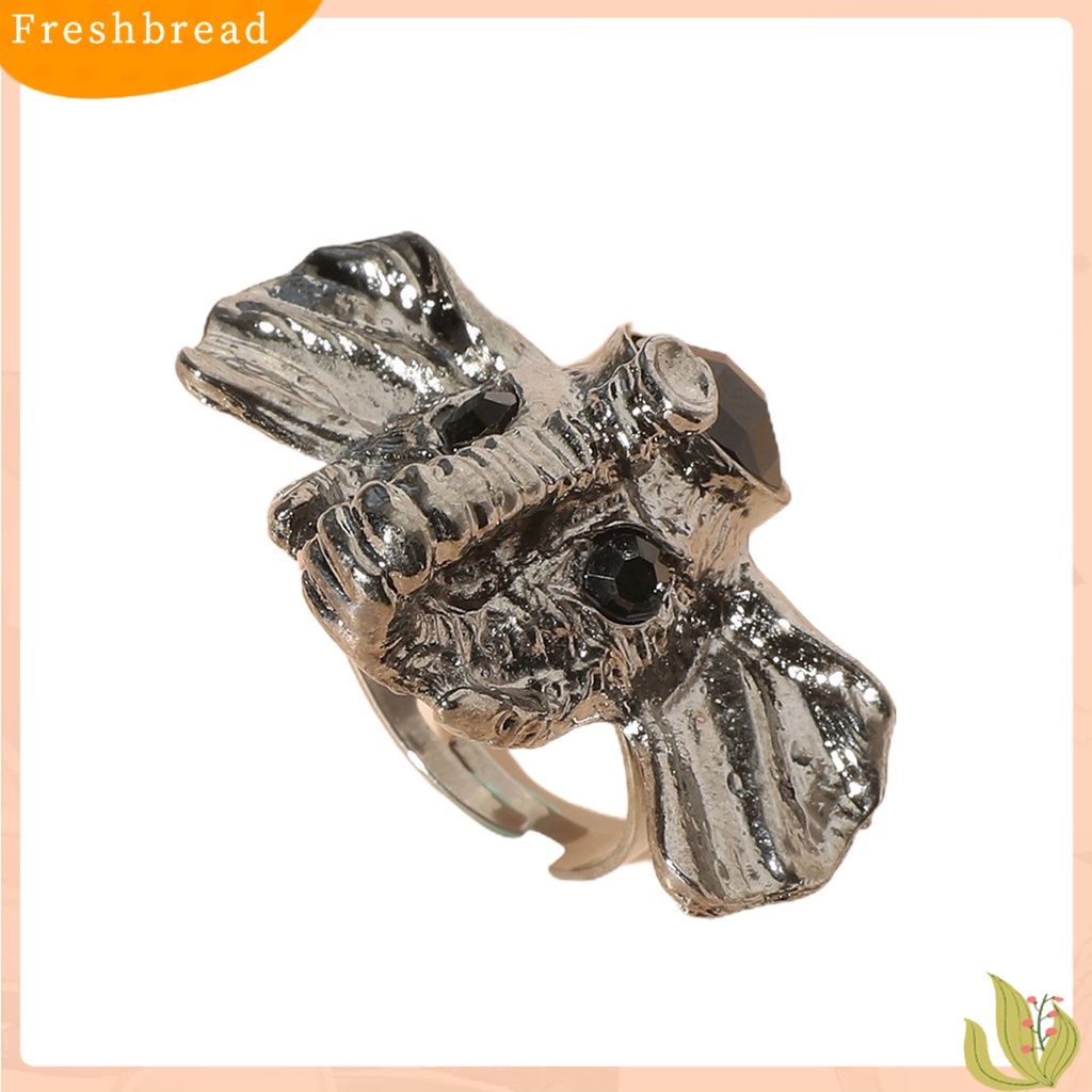 &lt; Freshbread &gt; Wanita Cincin Lucu Hidup Diukir Warna Perak Kepala Gajah Cincin Yang Dapat Disesuaikan Perhiasan Aksesoris