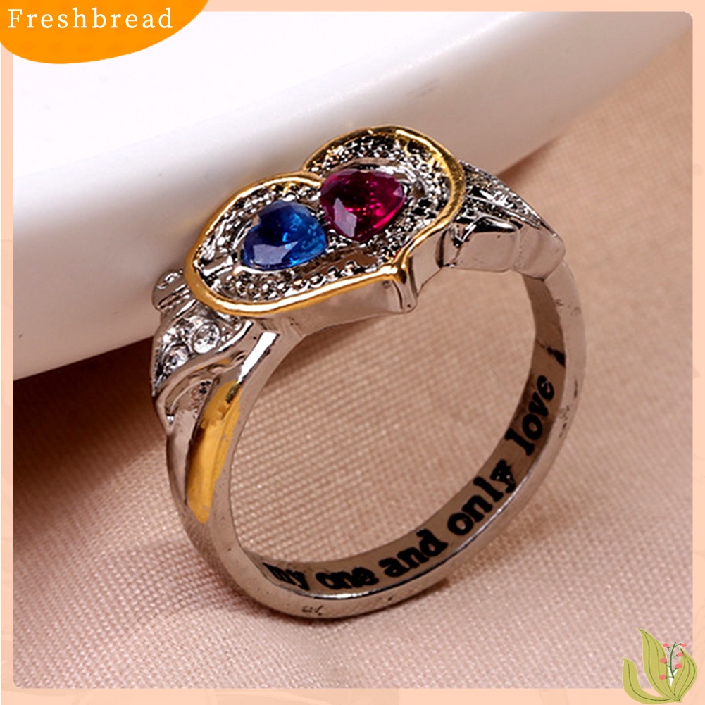 &lt; Freshbread &gt; Wanita Berlian Imitasi Cinta Hati Paduan Fashion Cincin Perhiasan Hadiah Untuk Hari Kasih Sayang