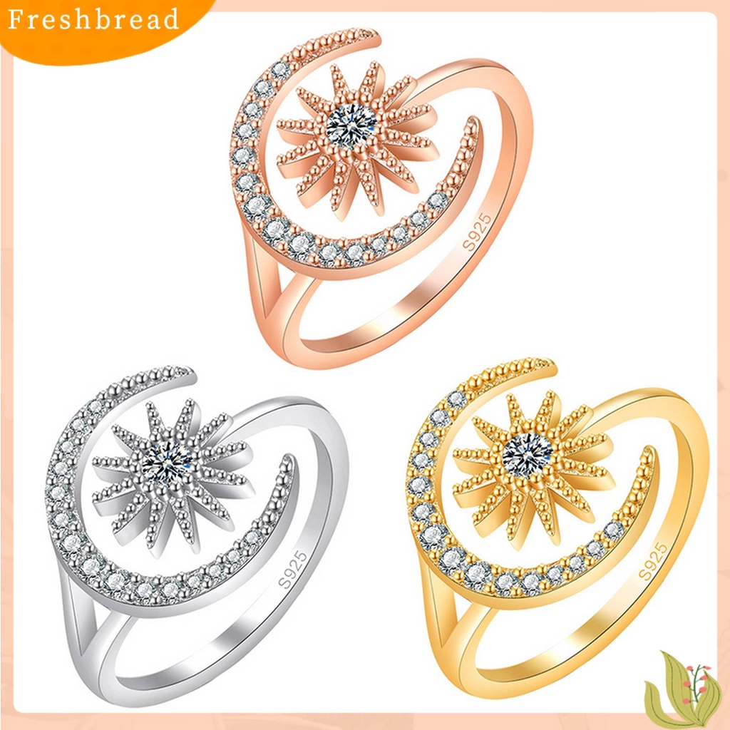&lt; Freshbread &gt; Wanita Cincin Pembukaan Geometris Dainty Elegan Temperamen Hadiah Berlian Imitasi Tertanam Bintang Bulan Jari Cincin Aksesoris Perhiasan