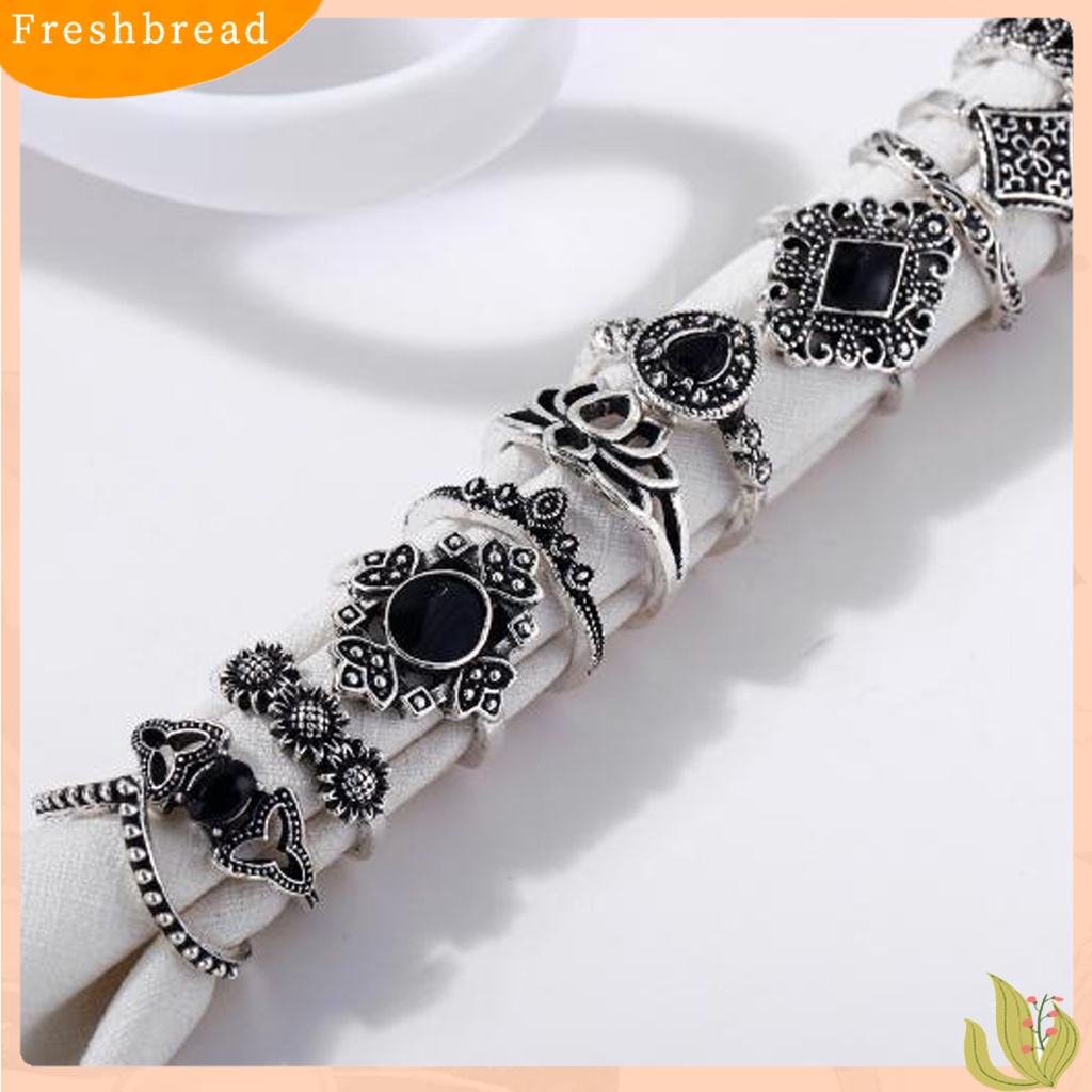 &lt; Freshbread &gt; 15Pcs/Set Wanita Berongga Lotus Bunga Matahari Geometris Faux Permata Susun Jari Cincin