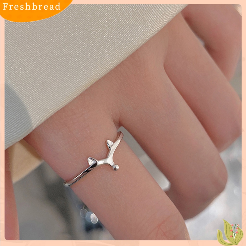 &lt; Freshbread &gt; Cincin Terbuka Geometris Electroplating Emas Putih Plating Hypoallergenic Desain Rubah Kecil Berdandan Perhiasan Wanita Cincin Jari Hewan Lucu Untuk Pesta