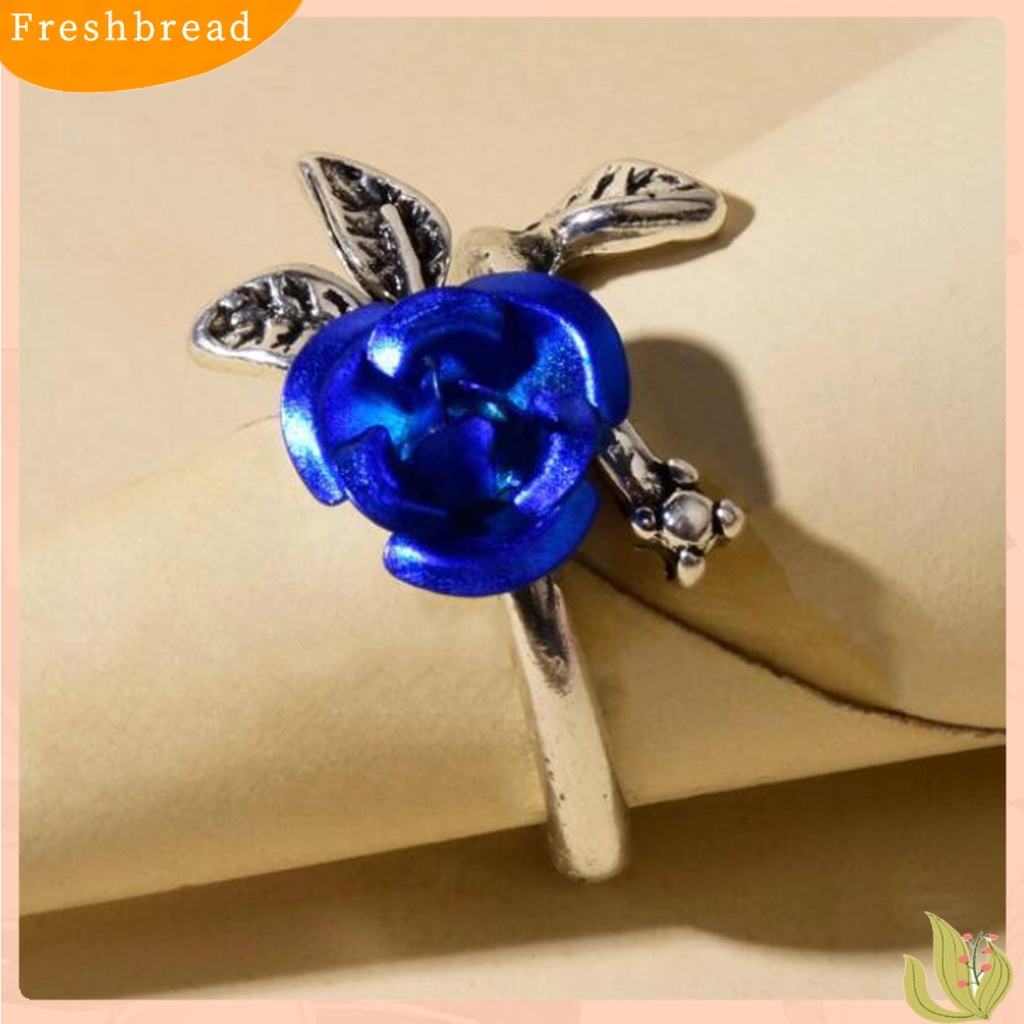 &lt; Freshbread &gt; Cincin Tunangan Two-tone Tipis Tembaga Wanita Bunga Mawar Daun Cincin Perhiasan Aksesoris