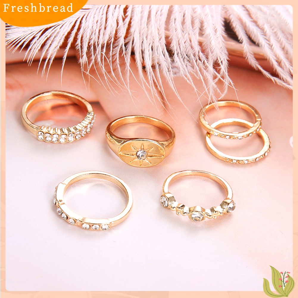 &lt; Freshbread &gt; 6Pcs/Set Fashion Wanita Matahari Berlian Imitasi Bertatahkan Jari Cincin Pesta Perjamuan Perhiasan