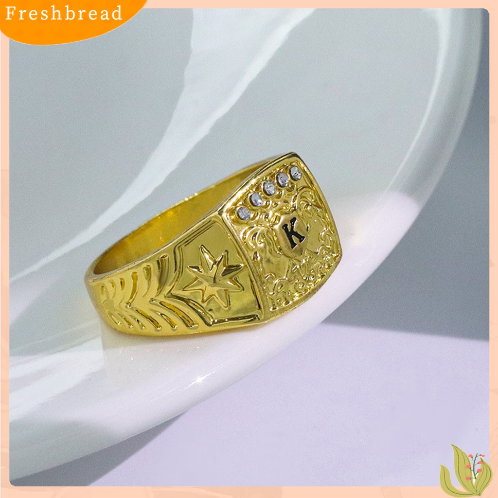 &lt; Freshbread &gt; Hias Berlian Imitasi Huruf K Cetak Pria Cincin Pola Unik Fashion Penampilan Pernikahan Band Perhiasan Aksesoris