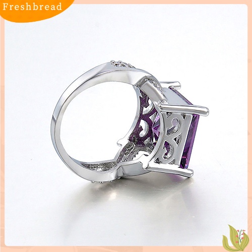 &lt; Freshbread &gt; Wanita Persegi Berlian Imitasi Bertatahkan Pertunangan Buku Jari Cincin Fashion Perhiasan Hadiah