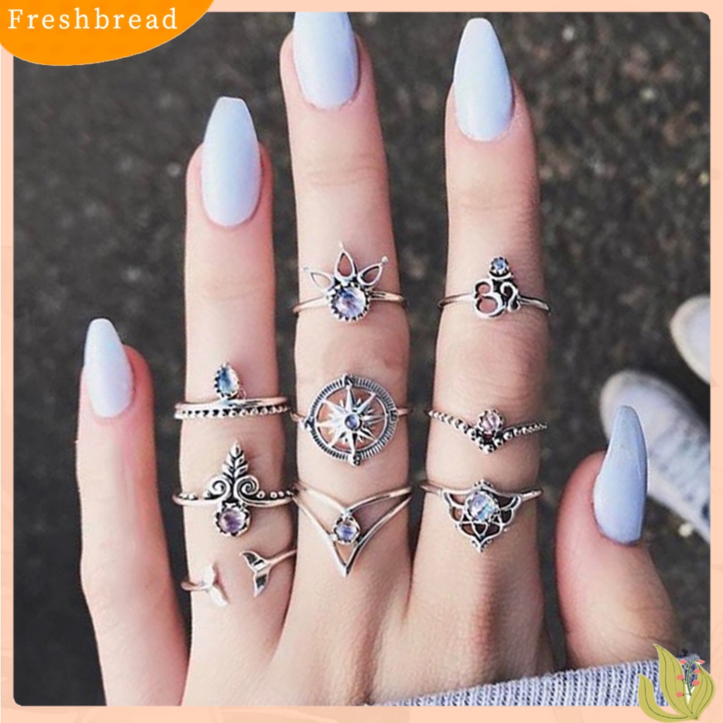 &lt; Freshbread &gt; 9Pcs Cincin Buku Jari Gaya Menarik Multi Gaya Mermaid Tail Midi Finger Knuckle Stacking Rings Set Untuk Club Party Banquet