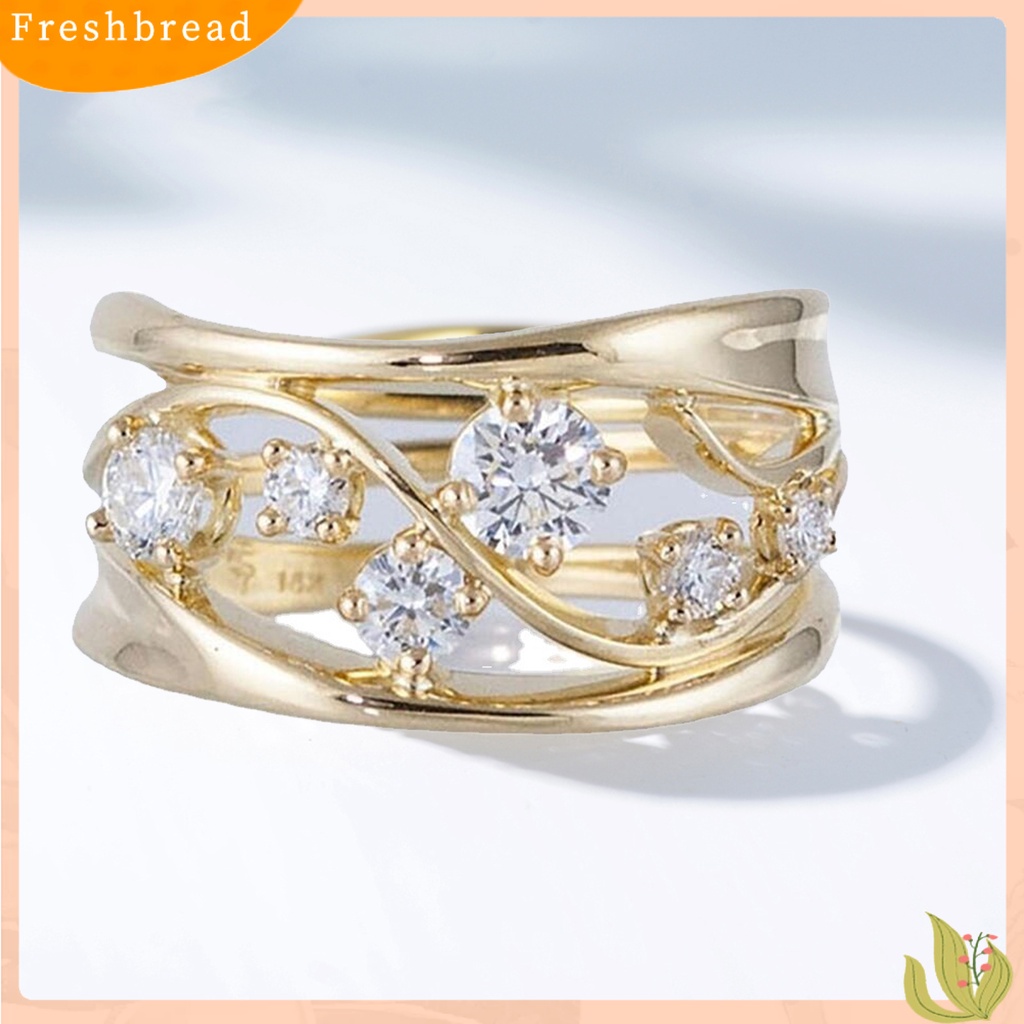 &lt; Freshbread &gt; Wanita Cincin Jari Anti Tarnish Hollow Wavy Line Geometric Cubic Zirconia Ring Untuk Tunangan