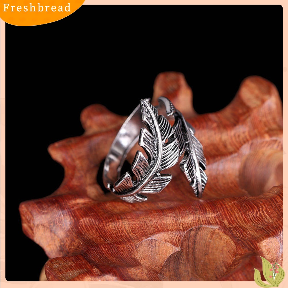 &lt; Freshbread &gt; 2Pcs Pria Wanita Antik Perak Lengkung Bulu Terbuka Jari Cincin Retro Perhiasan Hadiah