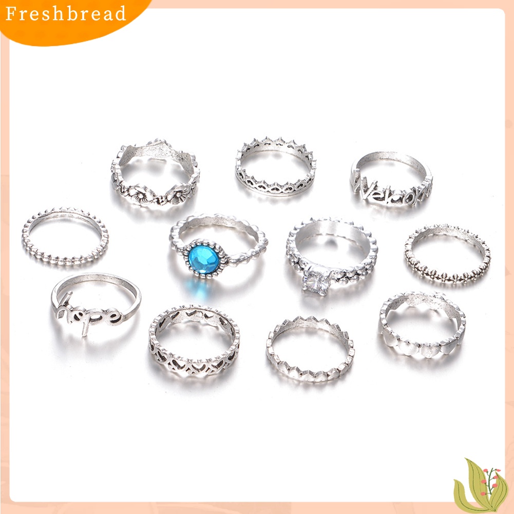 &lt; Freshbread &gt; 11 Pcs Hope Welcome Heart Zircon Hollowed Knuckle Finger Ring Set Perhiasan Wanita