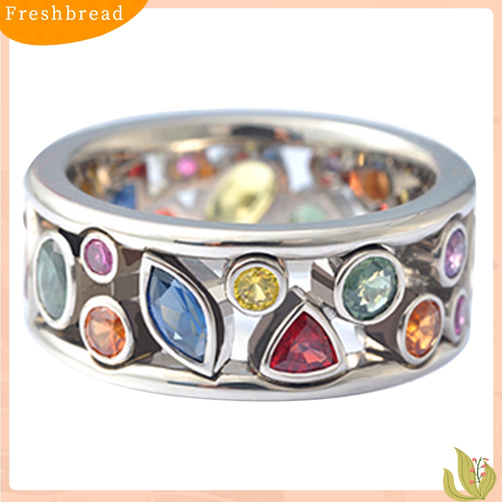 &lt; Freshbread &gt; Pola Geometris Berongga Berlian Imitasi Wanita Jari Cincin Pesta Perjamuan Perhiasan Hadiah