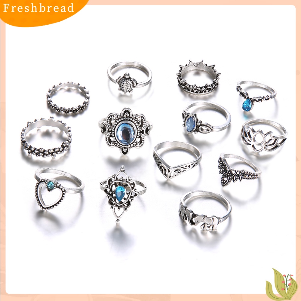 &lt; Freshbread &gt; 13Pcs Boho Berongga Susun Cincin Set Knuckle Midi Tip Jari Pesta Wanita Perhiasan