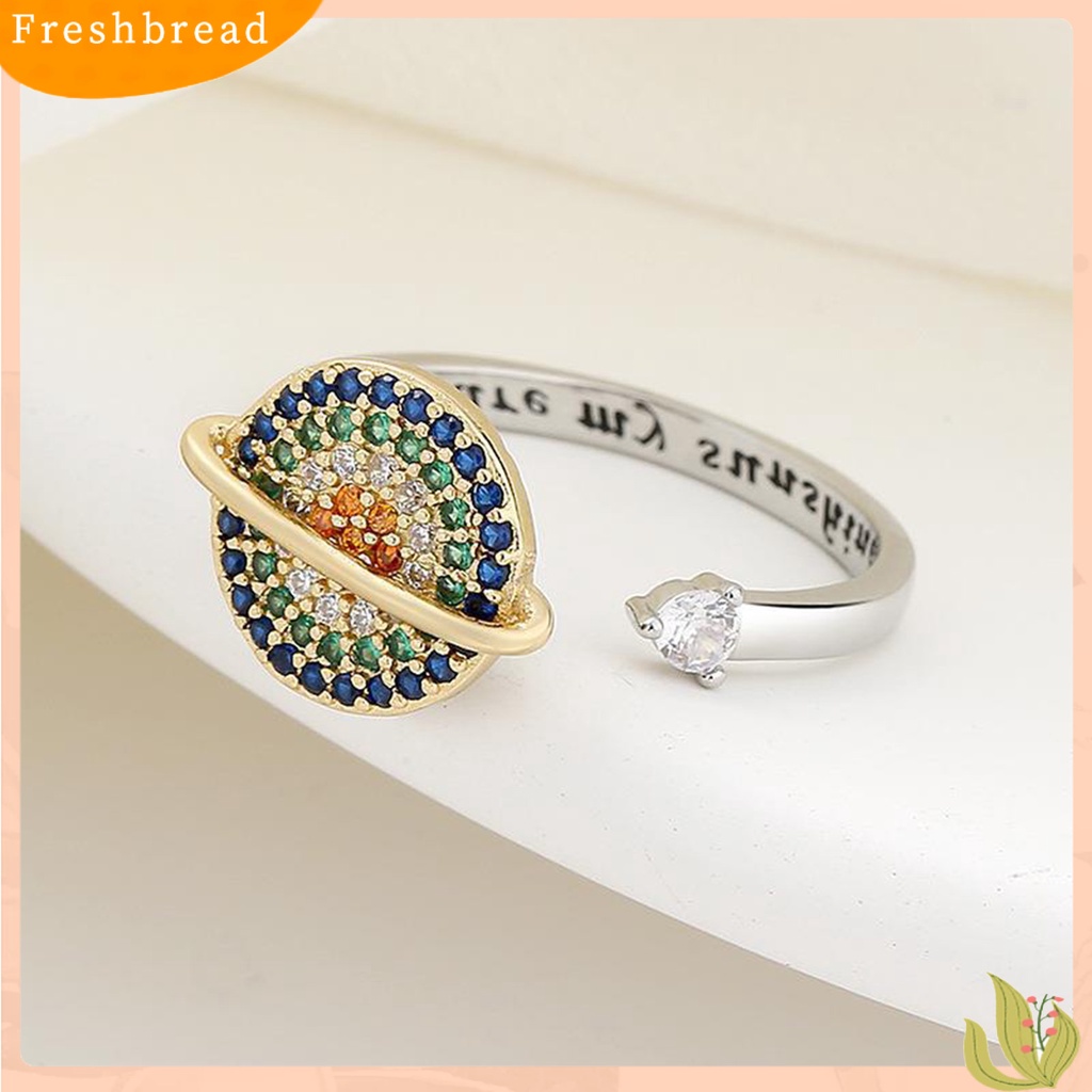 &lt; Freshbread &gt; Cincin Terbuka Bersinar Dapat Diputar Warna-Warni Cubic Zirconia Huruf Berlian Imitasi Pereda Kecemasan Desain Planet Wanita Fidget Anti Kecemasan Cincin Perhiasan Aksesori