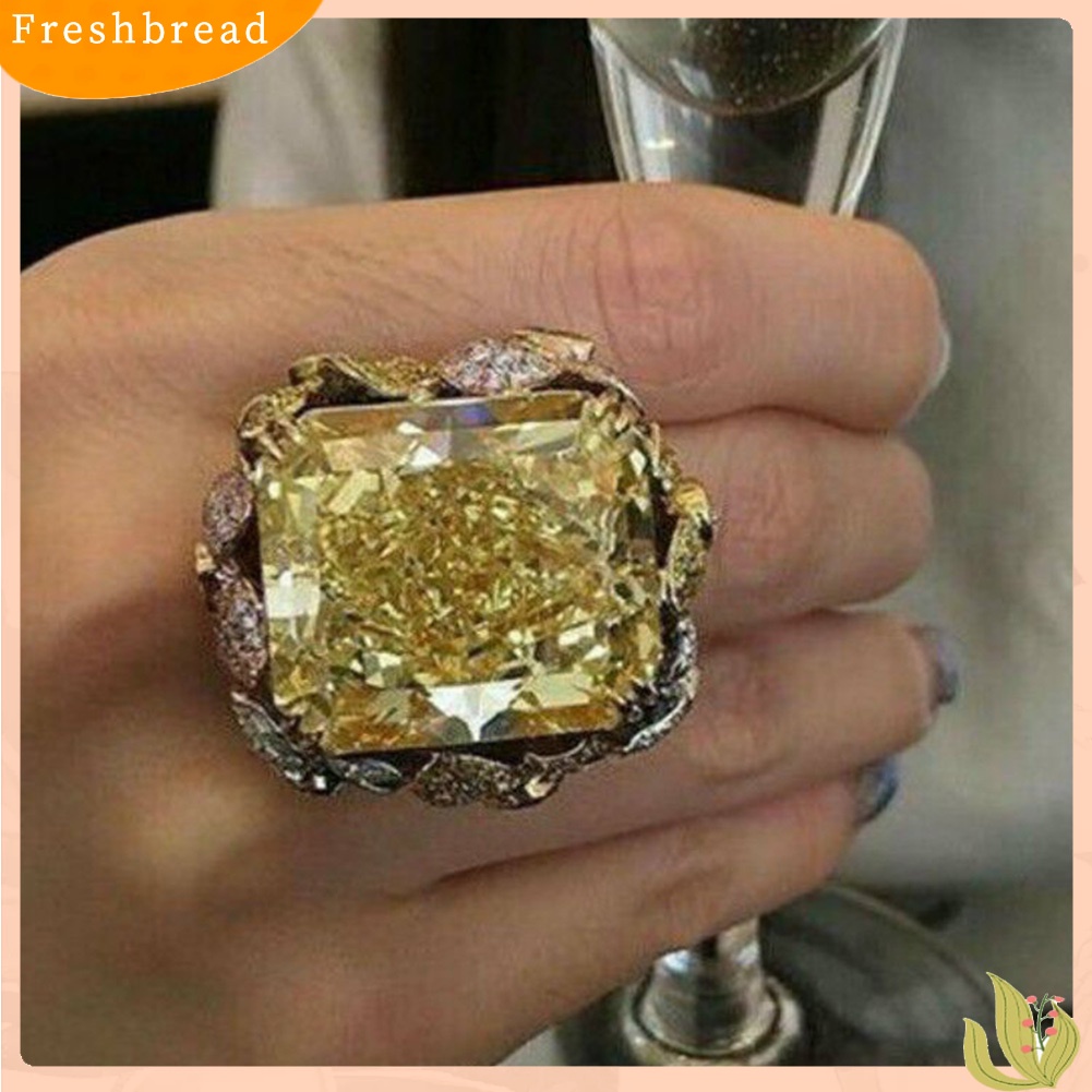 &lt; Freshbread &gt; Putri Cantik Potong Imitasi Citrine Besar Cincin Unisex Perhiasan Pertunangan Pernikahan