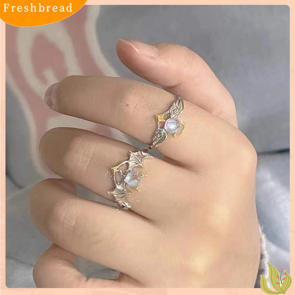 &lt; Freshbread &gt; Wanita Cincin Romantis Bersinar Faux Moonstone Desain Pembukaan Yang Dapat Disesuaikan Hadiah Hias Sayap Setan Malaikat Jari Cincin Perhiasan Pesta Untuk Kekasih