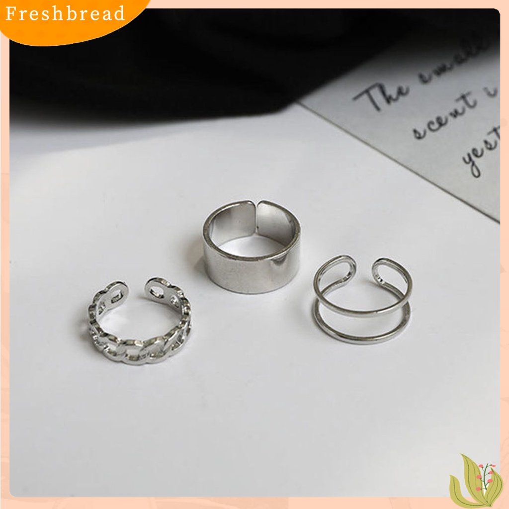 < Freshbread > 3Pcs Cincin Wanita Geometris Pembukaan Dapat Disesuaikan Perhiasan Gaya Korea Permukaan Halus Cincin Jari Hadiah Ulang Tahun