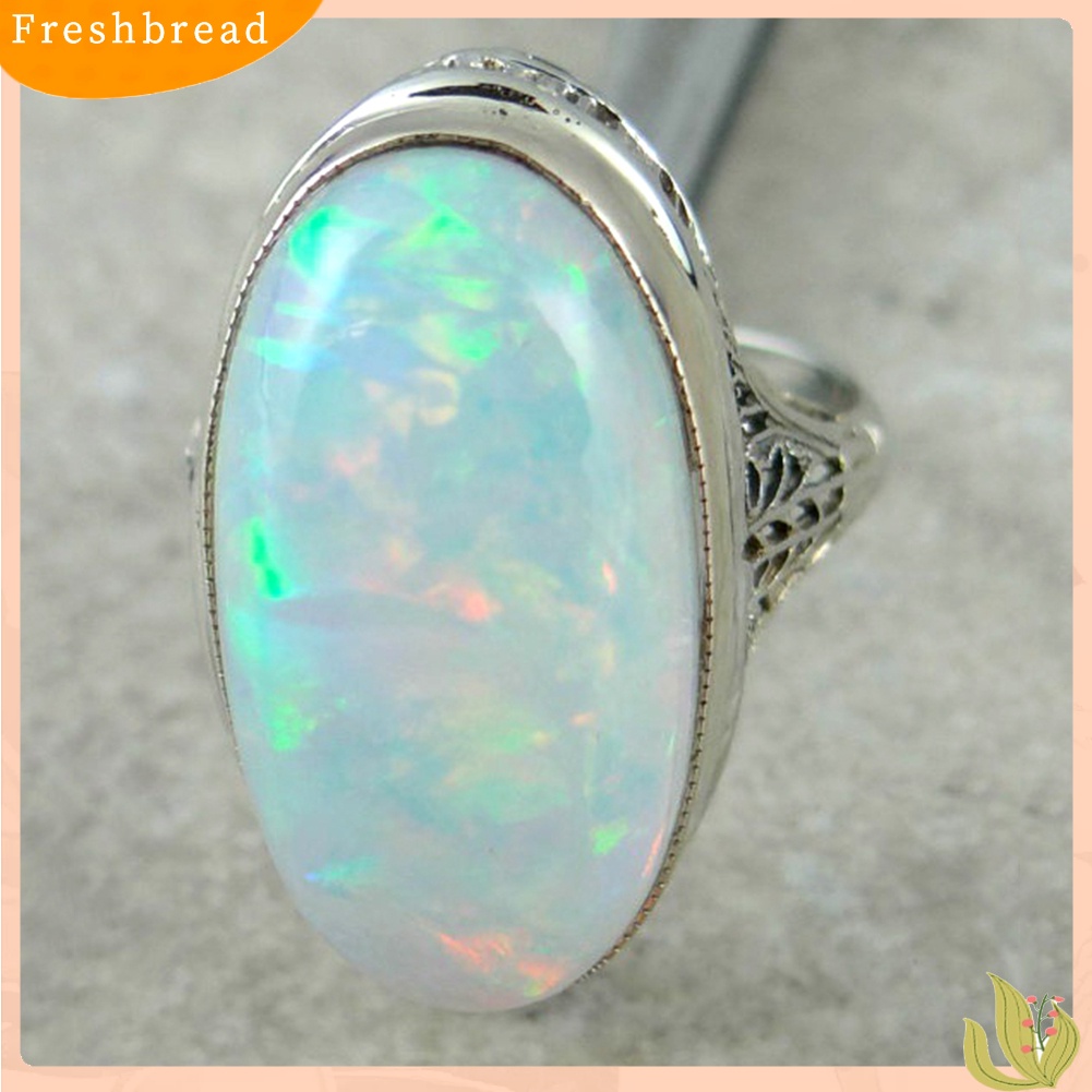 &lt; Freshbread &gt; Wanita Vintage Besar Buatan Opal Cincin Pertunangan Hadiah Perhiasan Anniversary