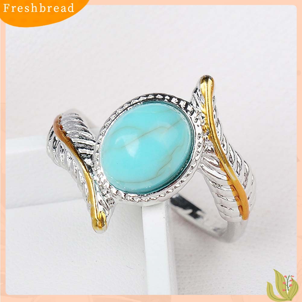 &lt; Freshbread &gt; Vintage Two Tone Twist Leaf Faux Turquoise Cincin Wanita Pernikahan Pertunangan Perhiasan