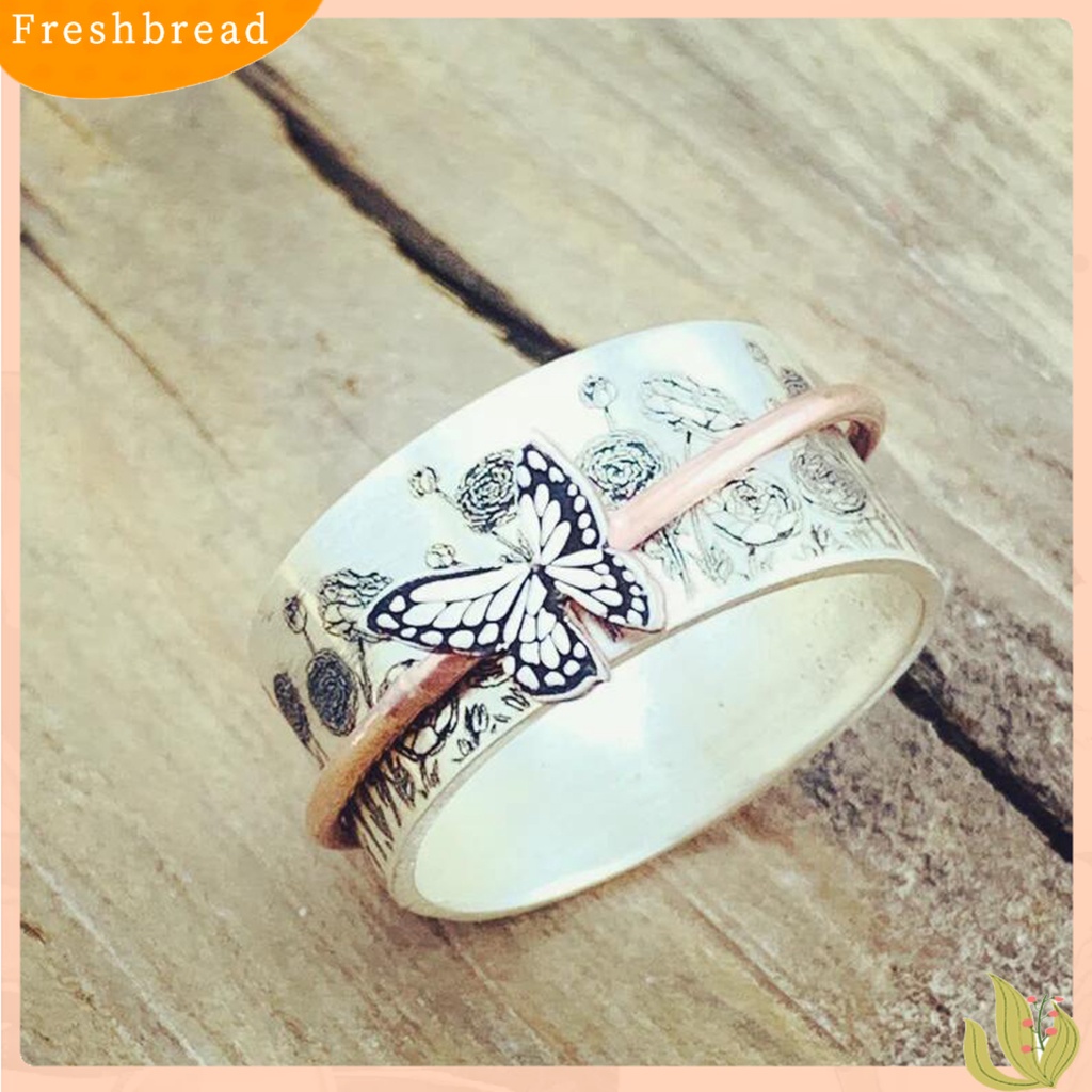 &lt; Freshbread &gt; Cincin Kupu-Kupu Motif Bunga Tahan Luntur Alergi Bebas Tunjuk Pesona Unik Alloy Gaya Kupu-Kupu Berputar Jari Cincin Perhiasan Hadiah Ulang Tahun