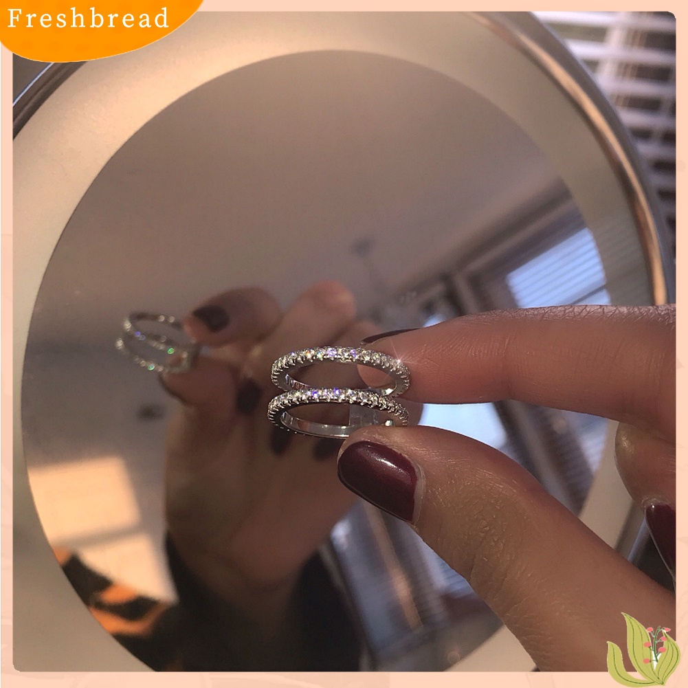 < Freshbread > Fashion Wanita Berlian Imitasi Bertatahkan Double Layer Jari Cincin Hadiah Perhiasan Pernikahan
