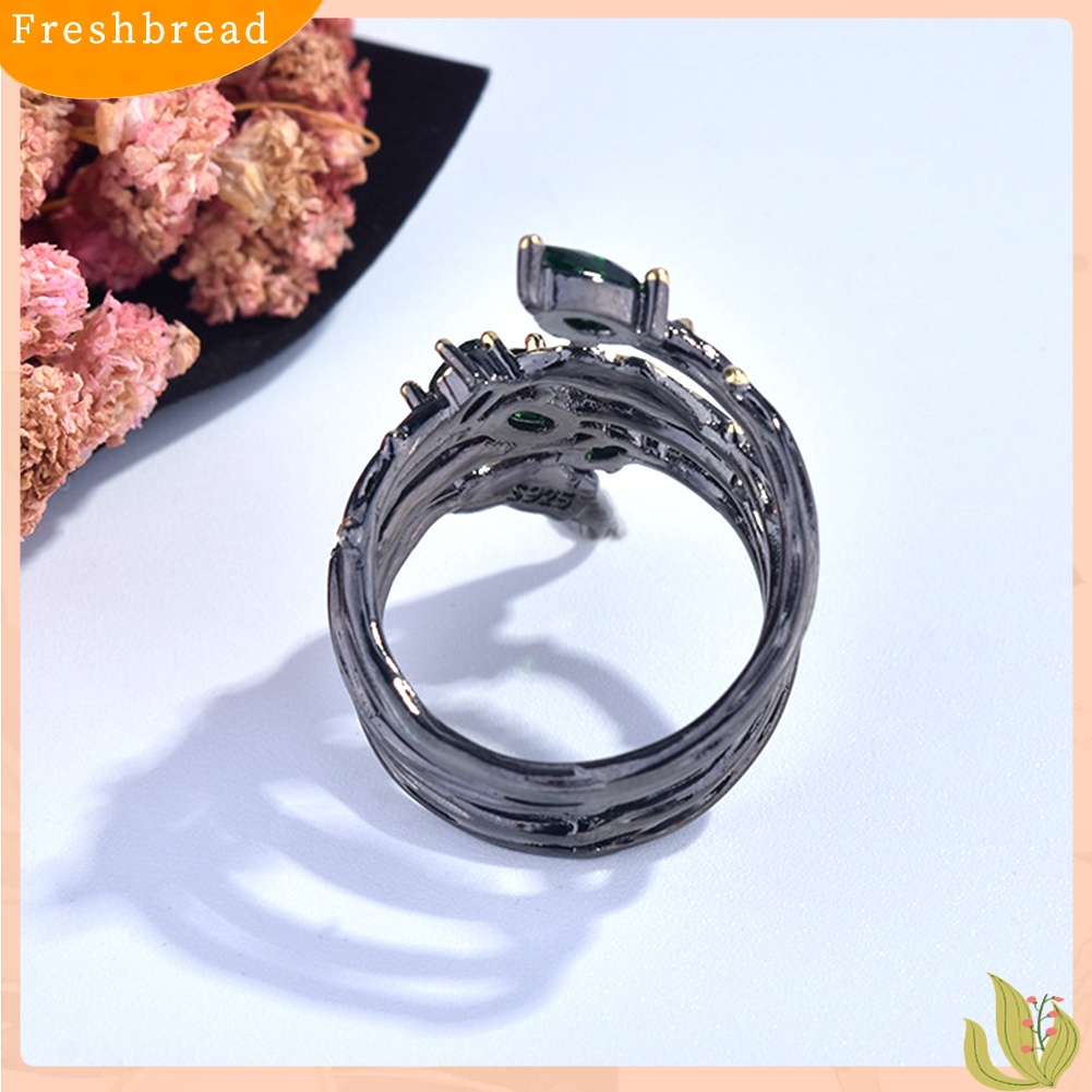 &lt; Freshbread &gt; Fashion Daun Bulu Berlian Imitasi Permata Imitasi Wanita Jari Cincin Pesta Perjamuan Perhiasan