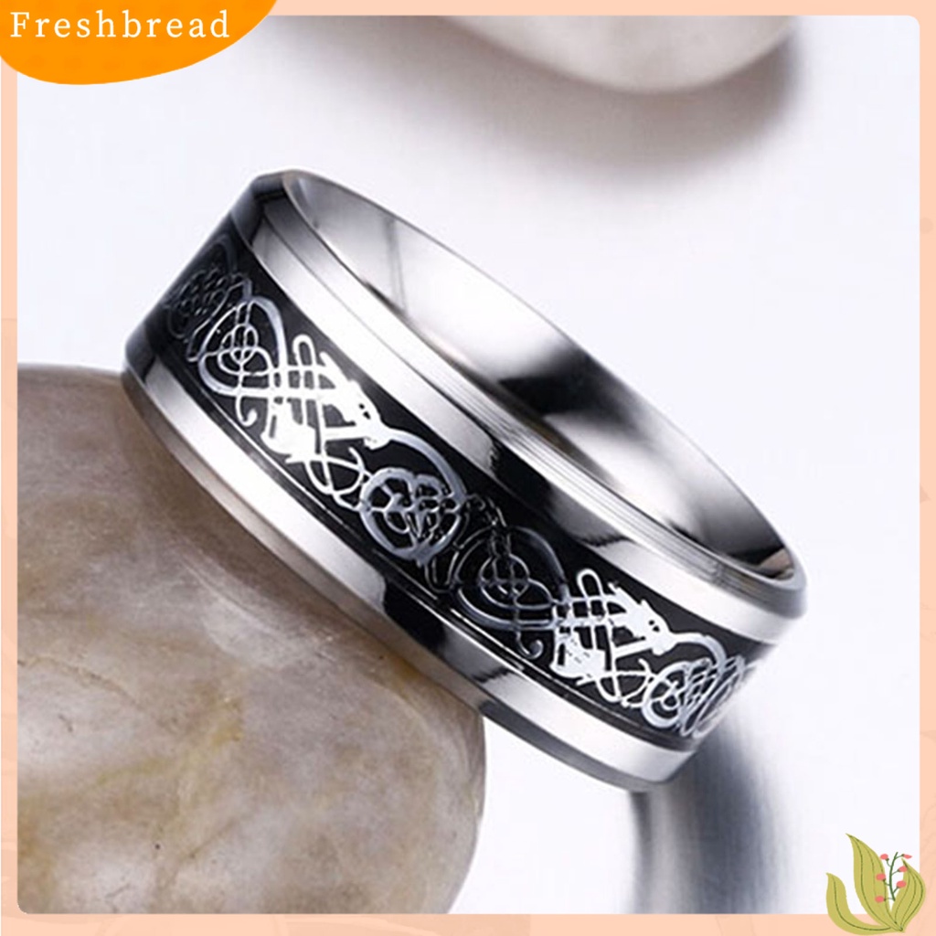 &lt; Freshbread &gt; Unisex Pola Naga Baja Titanium Tidak Luntur Cincin Pernikahan Band Perhiasan Hadiah