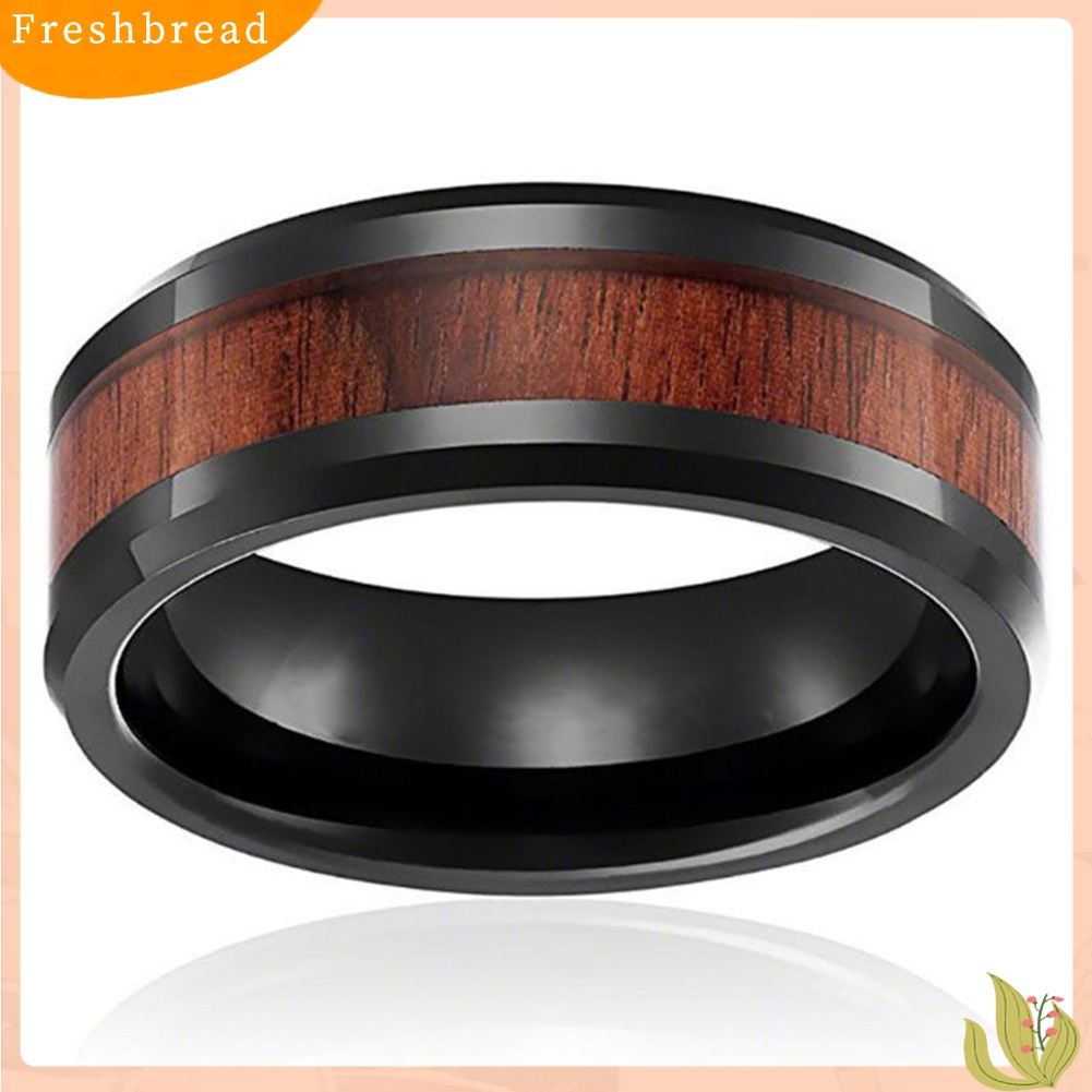 &lt; Freshbread &gt; Fashion Pria Wanita Kreatif Pita Lebar Kayu Cincin Baja Titanium Ukuran 6-12